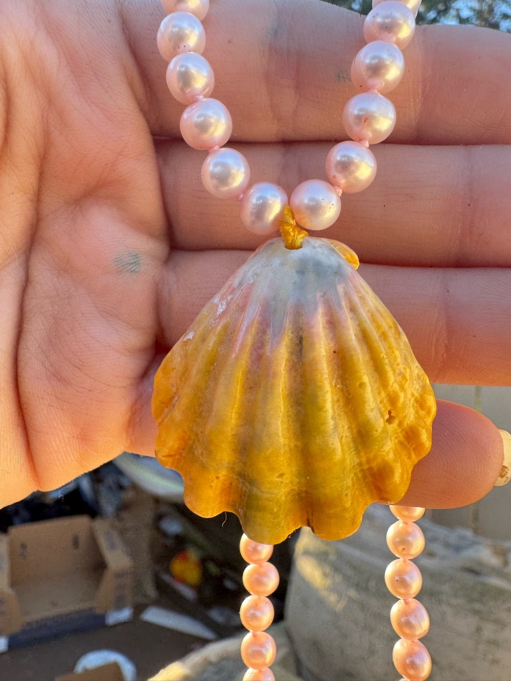 Rare Hawaii solid 10k gold genuine pearl/sunrise shell necklace-for royalty - Picture 13 of 15